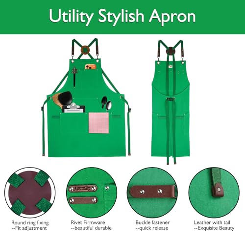 Kitchen Apron, Work Apron, Canvas Apron, Green - color: Green