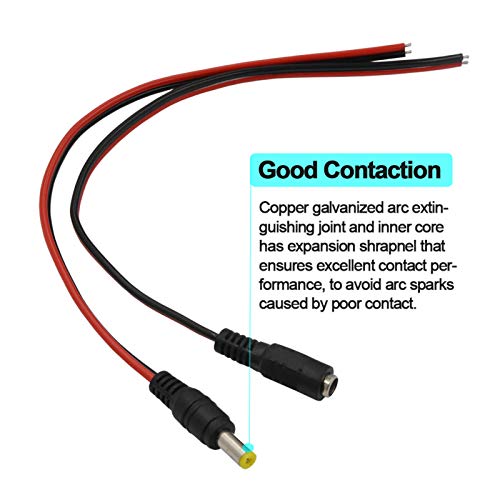 20 Pairs 18 AWG DC Power Pigtail Cable, 2.1mm x 5.5mm, 12V 5A