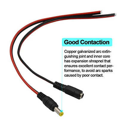 20 Pairs 18 AWG DC Power Pigtail Cable, 2.1mm x 5.5mm, 12V 5A