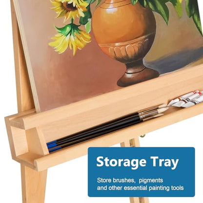 Adjustable Beechwood A-Frame Studio Easel with Storage Tray, Natural - style: A Frame Easel Natural