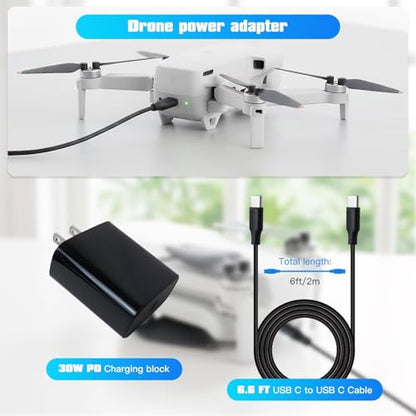 30W Power Adapter Charger for DJI Drone Mini 4K/ 4 Pro/ 3-Pro/ 3/ 3Pro Two-Way Charging Hub - Black - color: black