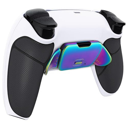 eXtremeRate Rainbow Aura Blue Purple Real Metal Buttons RMB RISE V3 Remap Kit for PS5 Controller BDM-030 040 050, Black Rubberized Grip White Bottom Shell Programable Back Buttons for PS5 Controller - color: White Black Rainbow