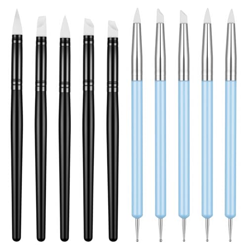 10 PCS Silicone Clay Tools, Silicone Brushes for Crafts Polymer Modeling Dotting Tool Clay Texture Tool Silicones Sculpting Tools for DIY Handicraft Embossing Pottery Nails