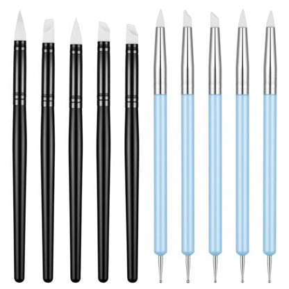 10 PCS Silicone Clay Tools, Silicone Brushes for Crafts Polymer Modeling Dotting Tool Clay Texture Tool Silicones Sculpting Tools for DIY Handicraft Embossing Pottery Nails