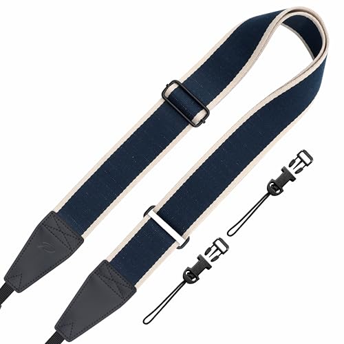 Padwa Lifestyle Extra Long Adjustable Camera Strap for Photographers - 2" Wide Full Grain Cowhide Leather Ends Camera Straps with Quick Release for All Cameras,Binoculars(Stripe Blue White) - color: Z# - Stripe Blue White, size: Adjustable 38~66 inch / 2