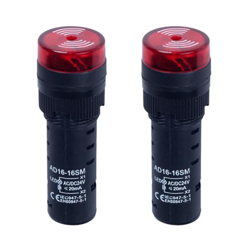 2pcs 16mm AC/DC 24V Red LED Buzzer Flash Alarm Signal Indicator Light Beep Signal Intermittent Sound - size: 16mm / 24V