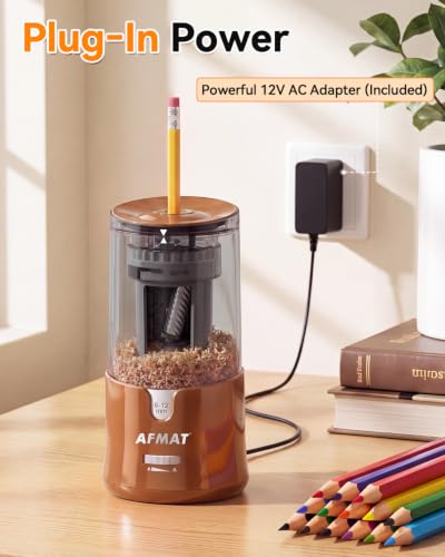 AFMAT Electric Pencil Sharpener, Plug-in Pencil Sharpener for 6-12mm Pencil - color: Brown