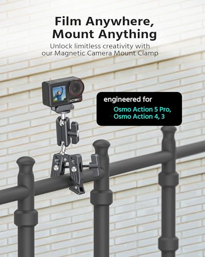 Magnetic Camera Mount Clamp for DJI Osmo Action 5 Pro/4/3 with Crab Clamp Max 2.75"/70mm + 3.84" Ballhead Magic Arm & Magnetic Quick Release Adapter