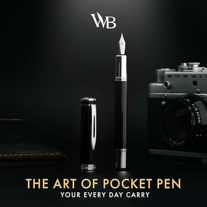 Wordsworth & Black Mini Pocket Fountain Pen for Writing, Medium Nib, Black - color: Black Chrome