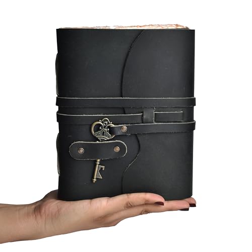 LEATHER VILLAGE Leatherbound Notebook Journal Key Lock, Black 8x6. - color: Starless Black, size: 8"X6"