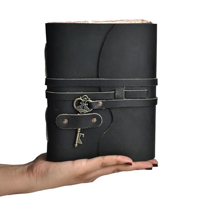 LEATHER VILLAGE Leather Journal Lined Key Lock, Black 13x8. - color: Starless Black, size: 13"X8"