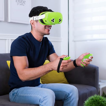Silicone Cover Set Compatible with Meta/Oculus Quest 3s Accessories, VR Silicone Face Cover, VR Shell Cover,Touch Controller Grip Case,Camera Lens Protector Set (Colorful B)