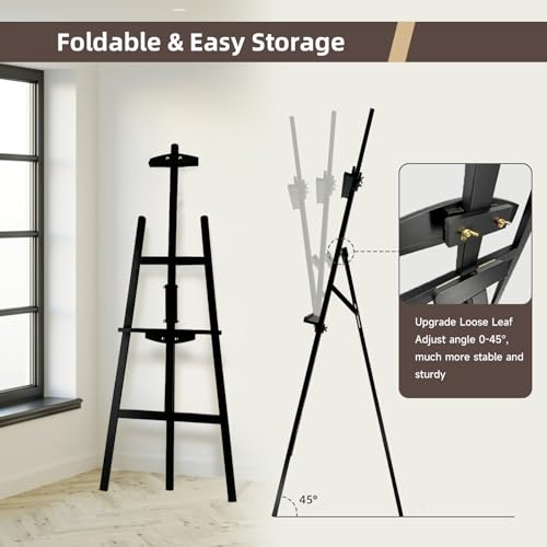 Adjustable Black Pine Wooden Painting Easel, Art Easel Stand - color: Black