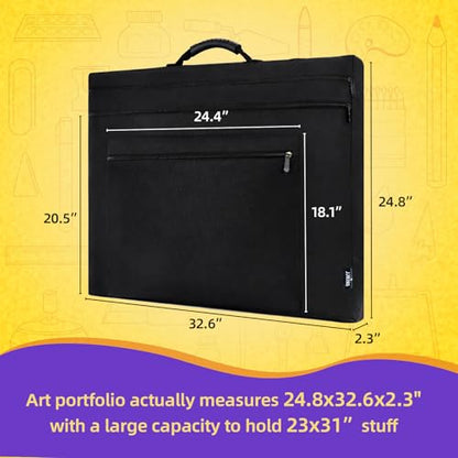 JJRING 23x31 Art Portfolio Tote Bag With Shoulder Strap, Black - size: 23''*31''