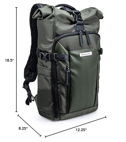 VANGUARD VEO Select 43RB Camera Backpack - Green, Roll-Top Design, Multi-Access, 10.5" Tablet Storage, Tripod Carry - color: Green, size: 43