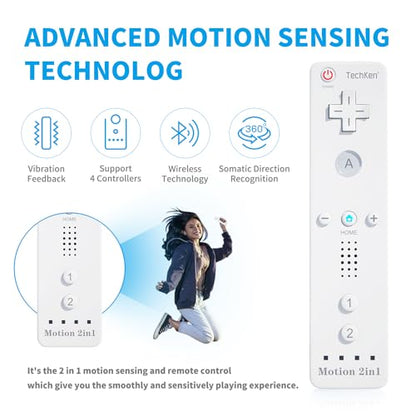 2 Pack Wii Remote with Wii Motion Plus Inside | Shock Wii Nunchuk Controller | Compatible Nintendo Wii, Wii U - color: white+white