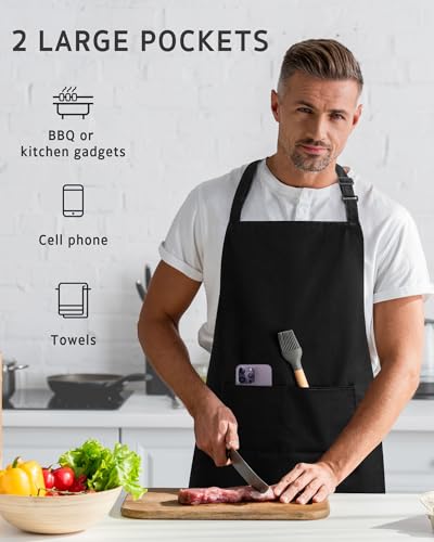 Syntus Chef Apron for Men Women with Pockets, Thick Grilling BBQ Apron - color: Black