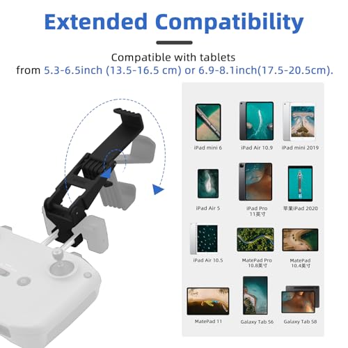 HeiyRC Tablet Holder Mount for DJI Neo, Mini 4K, Mini 4 Pro, Mini 3/3 Pro, Mini 2 SE, AIR 3, Mavic 3 Pro, Mavic Air 2S Adjustable Remote Controller Extended Bracket for iPad mini/Air Accessories