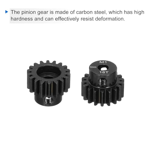 DMiotech M1 17T 18T Steel 5mm Hardened Pinion Motor Gear for RC Car Brushed Replacement Brushless Motors, RC Applications with 2 Pcs Screws & Hex Spanner for DIY RC Boat Drone