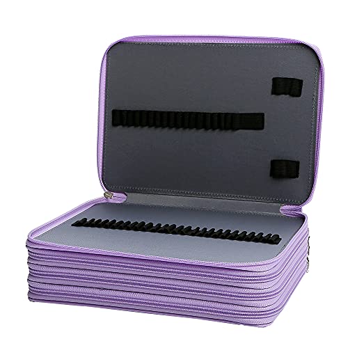 200 Slots Pencil Case 4-Layer Zipped Holder w/Handle - color: Purple, size: 200