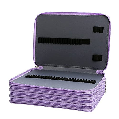 200 Slots Pencil Case 4-Layer Zipped Holder w/Handle - color: Purple, size: 200