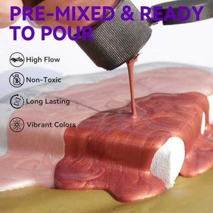 OPHIR Metallic Acrylic Pour Paint Kit, 6 Colors for Fluid Art Projects - color: 6 Metallic Colors Set