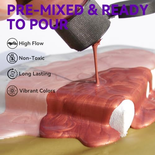 OPHIR Metallic Acrylic Pour Paint Kit, 6 Colors for Fluid Art Projects - color: 6 Metallic Colors Set