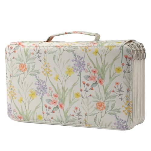 300 Slots Canvas Pencil Case 4-Layer Zipped Holder w/Handle - color: White, size: 300