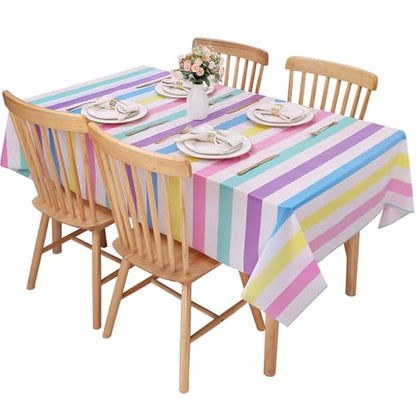 Kesfey Rainbow Striped Tablecloth Birthday Pastel Stripe Table Cover 3 Pack - color: Rainbow Horizontal Striped