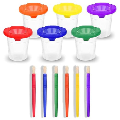 Paint Cups with Lids for Kids 6 No Spill Paint Containers & Paintbrushes - size: 6 Pack