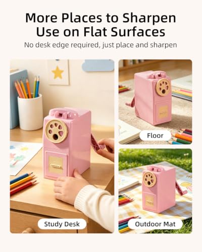 ZMOL Heavy Duty Manual Hand Crank Pencil Sharpener, Desktop, Pink - color: Pink