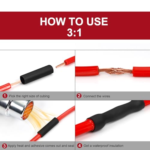 Chanzon 7-Size Heat Shrink Tubing Kit 300Pcs 3:1 Red Sleeving Wrap 1.77" - color: 3.Red(300pcs)