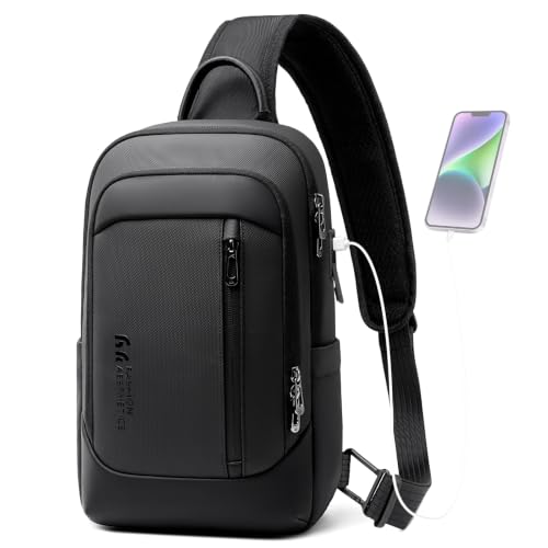 Crossbody Sling Chest Shoulder Bag for Men Women with USB Charging Port