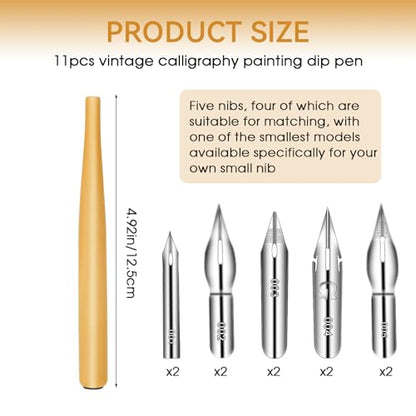 11PCS Comic Pen Nib Set, Oblique Calligraphy Dip Pen Set Fluid Writer Pens
