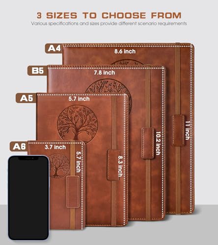 Biuwory B5 Leather Journal Notebook, 256 Lined Pages, Hardcover 7.8"×10.2" - color: Brown, size: Lined-256 Pages (7.8"×10.2")