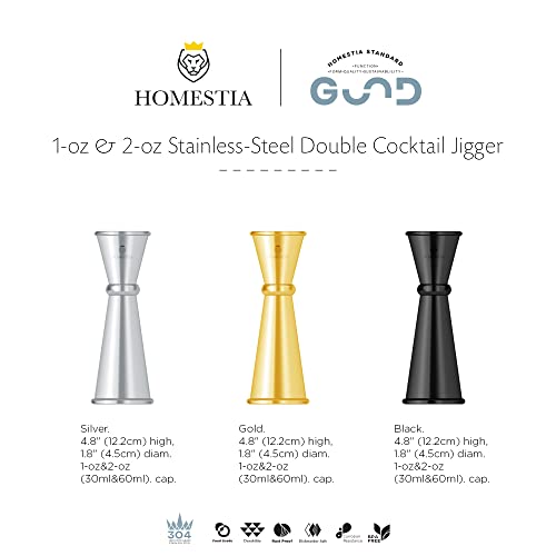 Homestia 2 Pack Jigger for Bartending, 2 OZ 1 OZ Double Cocktail Jigger - color: 2-Pack Gold