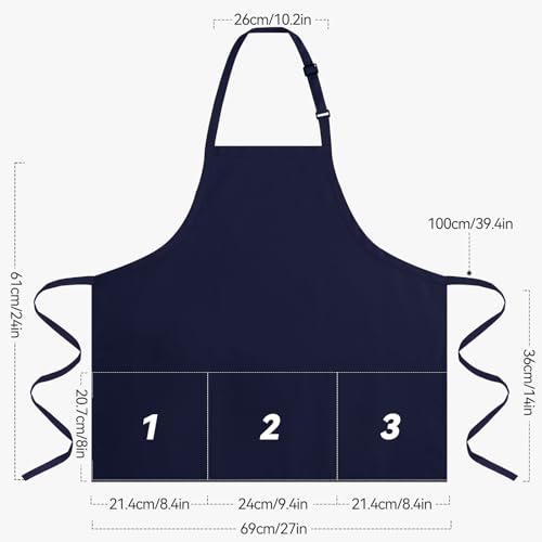 NLUS Kitchen Cooking Apron with 3 Pockets, Adjustable Bib Apron Chef Aprons for Women Men - color: Navy Blue