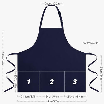 NLUS Kitchen Cooking Apron with 3 Pockets, Adjustable Bib Apron Chef Aprons for Women Men - color: Navy Blue