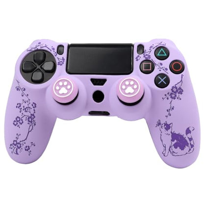 Cat Among Blossoming Branches Design Controller Skin Cover with 2 Thumb Grips Compatible with PS4/Playstation 4 Slim/Pro Controller - color: Cat Purple