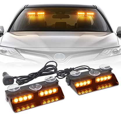XRIDONSEN 2‑in‑1 Amber Interior Windshield Dash Strobe Warning Lights - color: Amber
