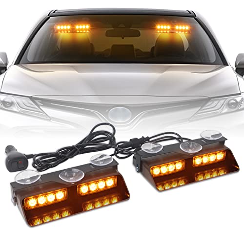 XRIDONSEN 2‑in‑1 Amber Interior Windshield Dash Strobe Warning Lights - color: Amber