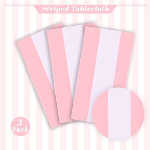 Kesfey Pink Striped Tablecloth Picnic Horizontal Stripe Table Cover 3 Packs - color: Pink Horizontal Striped