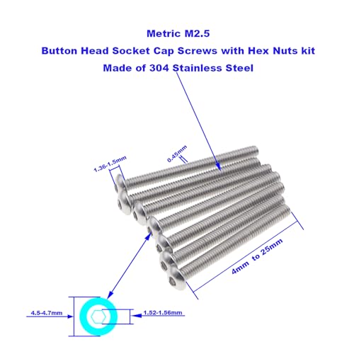 240PCS M2.5 304 Stainless Steel Button Head Socket Cap Screw Nut Kit - size: M2.5