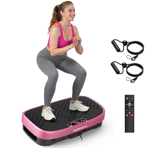 Vibration Plate Exercise Machine for Body Shaker Machine & Weight Loss, Shake Plate with Resistance Bands, 120 Speed Levels, Remote Control, Full Body Workout, Compact Home Gym Equipment - color: Pink, size: Large