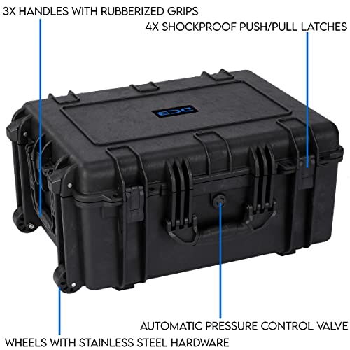 DCB Cases - Element 6104F | 24 x 19 x 11 Ext Dim | IP67 Waterproof | Pluck Foam Insert | Telescoping Handle | Rubberized Grips | Resin-Reinforced Injection Molded Plastic | 4 Latch Lid Close | Wheels
