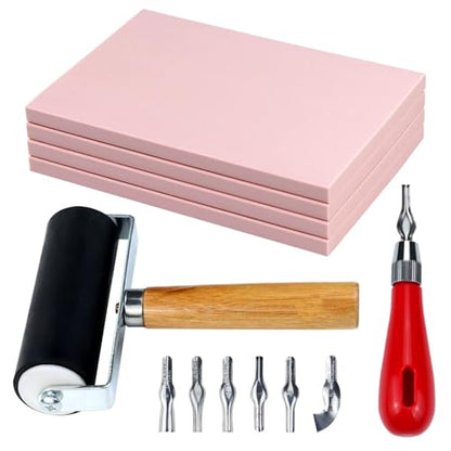 6 Pack Linocut Kit for Printmaking - 4"x6" Rubber Linoleum Blocks - color: 6pack, size: kit-4"x6"