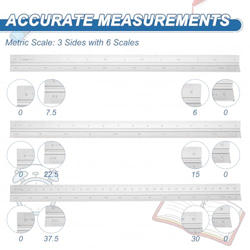 YOKIVE 2Pcs Metric Engineer Scale Ruler, (13 Inch, Silver) - color: Silver