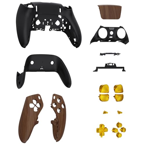 eXtremeRate Full Set Shell with Buttons Touchpad Cover Compatible with ps5 Edge Controller, Wood Grain & Black Replacement Decorative Trim Shell Front Back Plates Compatible with ps5 Edge Controller - color: Wood Grain Black
