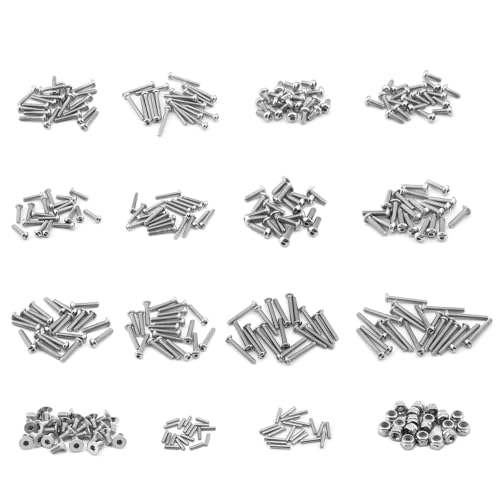 350 Pcs M1.6 M2 M2.5 Hex Socket Button Head Screws M3 Hex Socket Flat Head Screws M1.5 Pins M2.5 Hex Nuts Assortment Kit for RC Crawler Car Hardware Set