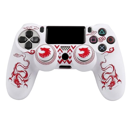 RALAN Controller Skins for PS4,Fruit Silicone Controller Cover Skin Protector Compatible /PS4 Slim/PS4 Pro Controller with 2 Cute Thumb Grips Caps… - color: White Red dargon